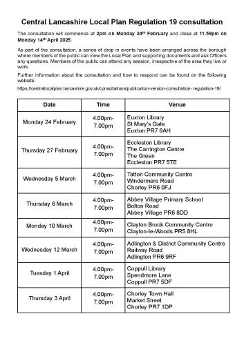 Local Plan Drop in events